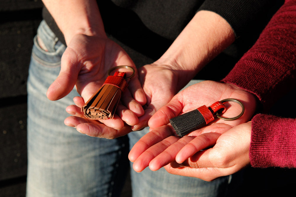 mini leather tassel keyring